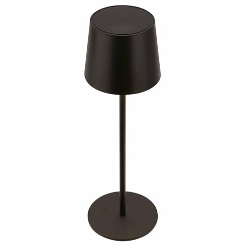 BRILONER - LED Tischlampe kabellos IP44 mit Touch, dimmbar, Akku & Lichtquelle tauschbar, Nachttischlampe, Leselampe, Campinglampe, Tischleuchte, Akku Lampe, Outdoor, 11 x 33 cm (DxH), Schwarz