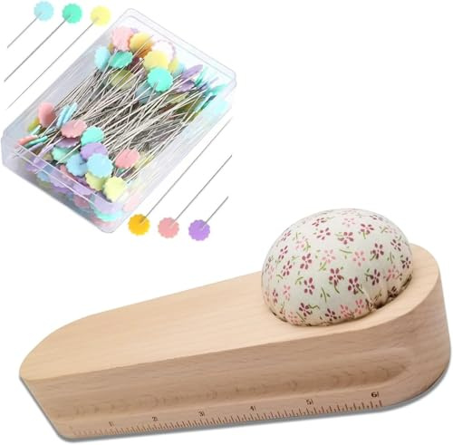 YICBOR Clapper de couture en bois dur livré avec 100 épingles à patchwork, outil de pressage et d'aplatissement des coutures avec coussin à épingles et double échelle pour le matelassage, le repassage