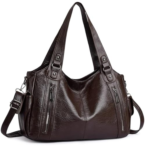 VOESLD Borsa Donna PU Elegante e Versatile, Capiente per Ufficio, Studio, Viaggi e Vita Quotidiana, Vintage Chic con Tracolla Regolabile, Caffè