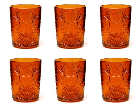 Excelsa Color Tumbler - Juego de 6 vasos de cristal decorados, multicolor, con decoración en relieve, 350 ml, 8 x 10 cm (naranja)