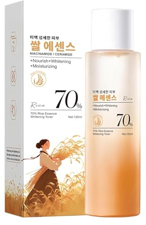 Toner Éclaircissant à L'extrait de Riz 70%, Lotion Hydratante et Nourrissante pour le Visage, Estompe les Taches Sombres et Uniformise le Teint, Apaise et Adoucit la Peau, Apporte Éclat et Lumière