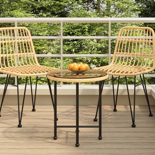 Teenpull runt matbord Ø 50 cm av härdat glas och stål, UV-beständigt, perfekt som sidobord för utomhusbruk för trädgård, terrass och balkong, robust PE-rottingdesign