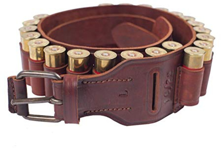 VlaMiTex Leather Shotgun Shell Cartridge Belt 12 ga Gauge 22 for Rifles, Buttstock Shell Holder, Hunting Ammo Bandolier Belt 12 ga 20 (J7, L Waist 40-48)