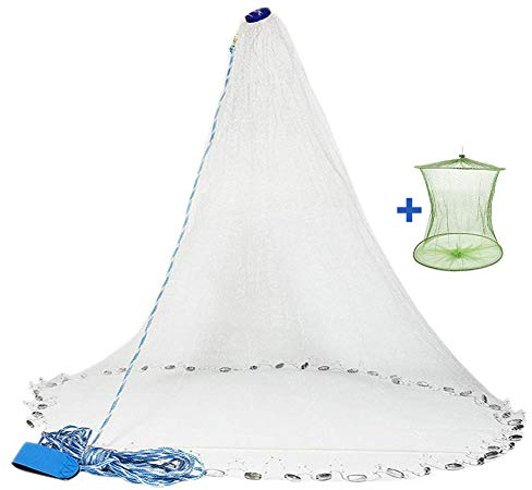 Yeahmart Handmade American Saltwater Fishing Cast Net with Heavy Duty Real Zinc Sinker Weights for Bait Trap Fish 4Ft Radius, 3/8 Inch Mesh Size