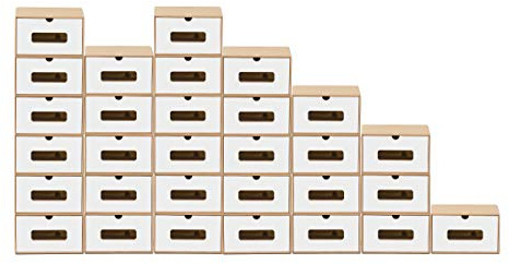 BigDean 30x Schuhaufbewahrung BRAUN/Weiss mit Sichtfenster Aufbewahrungsbox Stapelbar Storage Box Schuhbox Schuhkarton Schuhschachtel Allzweckbox Schublade Pappe aus Kraftpapier
