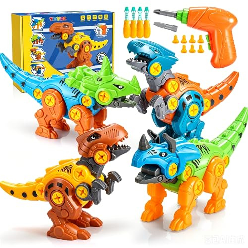 Toyzey Dinosaur Toys for 3 4 5 6 7 8 9 Year Old Boys, Toys for Boys Age 3-9 with Storage Box Electric Drill DIY Construction Animal Educational Toy Gifts for 3-9 Year Old Boy Girls Easter