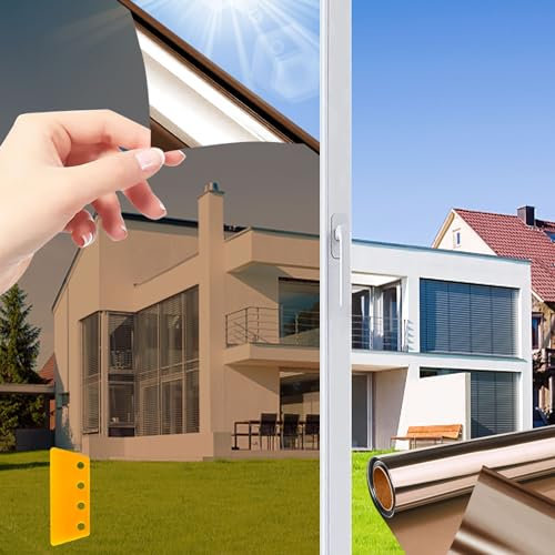 Pellicola Specchio Protezione Solare, NEEMOSI Pellicola Oscurante per Vetri Finestre, Pellicola di Protezione Della Privacy e dei Raggi UV,Pellicola Specchio per Vetri(Verde-Argento,60 * 400cm)