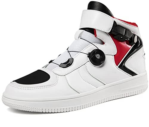 SahilXtore Motorradschuhe Herren,Damen Leder Biker Fachmann Motorradstiefel Fahrradschuhe mit Knöchelstütze ATOP Verschluss-System,motorradtouren 36-46 (Color : Weiß, Size : 38 EU)