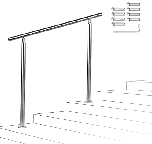 Yakimz Barandilla para escaleras, acero inoxidable, 150 cm, con sin travesaños, pasamanos de ángulo ajustable, barandilla exterior e interior para escaleras, jardín