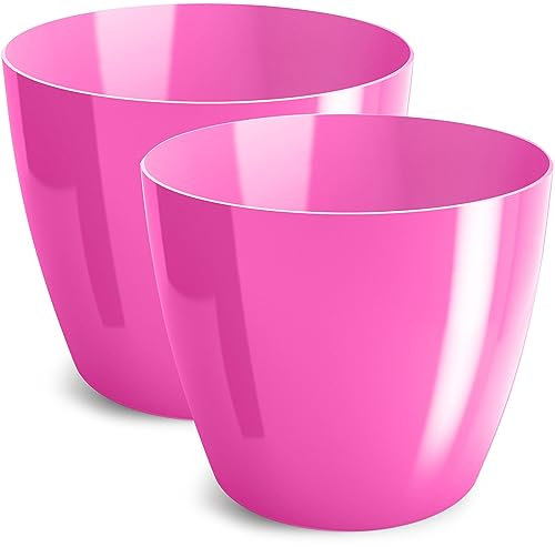 PECZEKO Pot de Fleurs Brillant en Plastique, Décoratif pour Grandes et Petites Plantes, Lot de 2 Pots à Herbes, Fuchsia, ø 16 cm