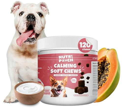 NutriPooch Calming Dog Treats - Dog Anxiety Relief & Rescue Remedy - Natural Soft Chews with Chamomile, Valerian Root & Hemp Oil - Supports Relaxation & Stress Relief - 120 Count