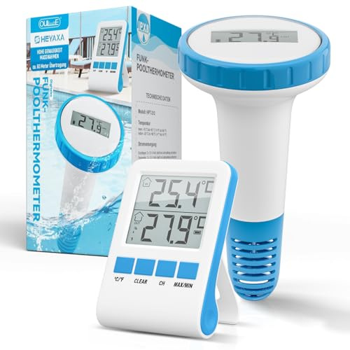 Funk Poolthermometer, Schwimmendes Digital-Thermometer mit gut ablesbarem Display, IPX8 wasserdicht – Für Pool, Whirlpool, SPA und Aquarium (HL-3)