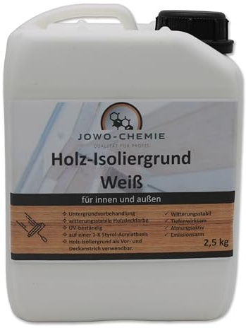Holz-Isoliergrund Weiß (5kg) Holzfarbe Grundierung Isolierfarbe Wetterschutzfarbe Qualität für Profis