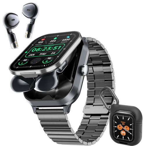 Smartwatch e Auricolari 2 in 1, 2,01 Schermo HD Bluetooth Fitness Tracker, 100+ Modalità di Sport, NFC, GPS, Monitor del Sonno/Frequenza Cardiaca/Pressione Sanguigna, Compatibile con Android e iOS