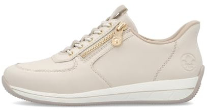 Rieker N1156 Cream Leather Slip on Sneakers with Elastic Laces (Cream 60, UK Footwear Size System, Adult, Women, Numeric, Medium, 5)