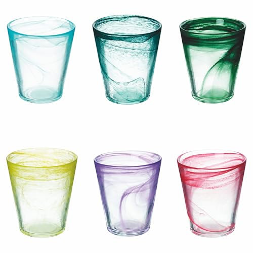 Villa d'Este Home Tivoli 1996 Lot de 6 verres à eau coniques 250 ml en verre, surface dégradée, Albâtre Colors