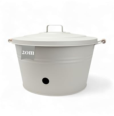 LIVLIG - Maceta de metal con tapa para mangueras de jardín de hasta 20 m, bonito almacenamiento de manguera, metal galvanizado en caliente I Greige