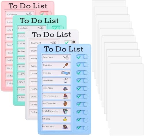 Binnan 4 Pièces Tableaux de Tâches à Faire pour Enfants, Tableau de Liste de Contrôle, Tableau Memo Checklist avec 10 Feuilles de Papier Vierge, Memo Plastic Board pour Enfants Adultes