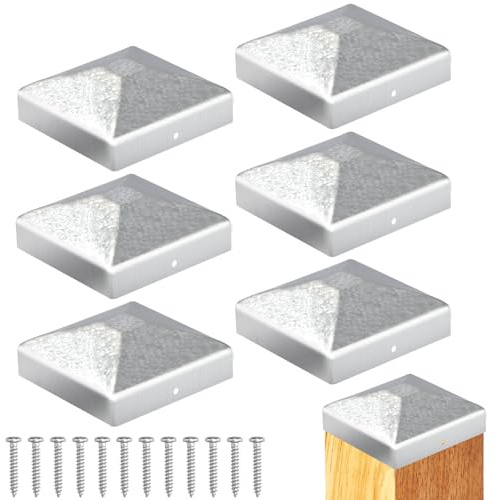 Sturiz 6 Stück Pfostenkappe 7x7cm Pfostenkappen Zaunpfosten Kappen Holzpfosten Bodenhülsen Zaun Abdeckkappen für Pfosten Pfostenabdeckung Metall Zaunkappen Quadratisch Zaunpfahlkappe mit Schrauben