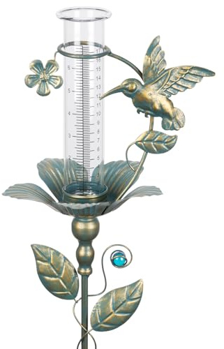 pearlstar Kolibri Regenmesser für Garten, Niederschlagsmesser Garten mit Glaszylinder, Regenmesser Frostsicher, Gartendeko für Draußen Wetterfest