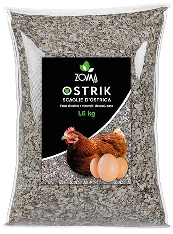 ZOMAPET OSTRIK Mangime Galline Ovaiole a base di scaglie d’ostrica 3/5mm 1,5Kg, Grit per galline ovaiole specifico per uova più sane, mangime uccelli selvatici - Made in Italy