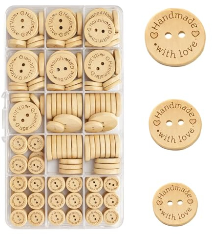 Wooden Buttons, 150-Piece Assortment for Cardigans and Crafting, Three Sizes 15mm 20mm 25mm, Sewing Supplies for Handmade Projects and Clothing Decorations
