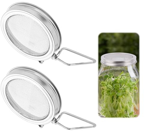 2pcs Sprouting Lids for Wide Mouth Mason Jars, Reusable Stainless Steel Sprout Growing Lid with Stand & Fine Mesh for Organic Alfalfa Broccoli Mung Bean Germination