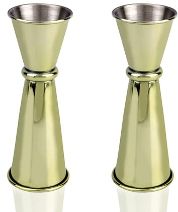 2 Unidades Jigger Doble 60ml & 30ml para Coctelería, Acero Inoxidable Taza Medidora Cóctel Doble Trago Coctel Medida Jiggers para Bar Hogar Suministros Barman (Oro)