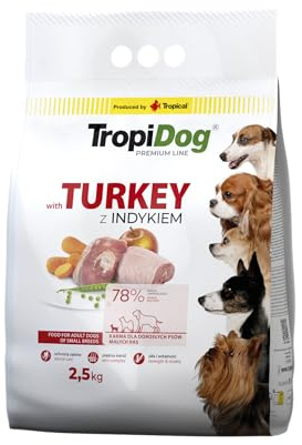 Premium komplett torrfoder för hundar med kalkon och ris för små vuxna hundar 2,5 kg