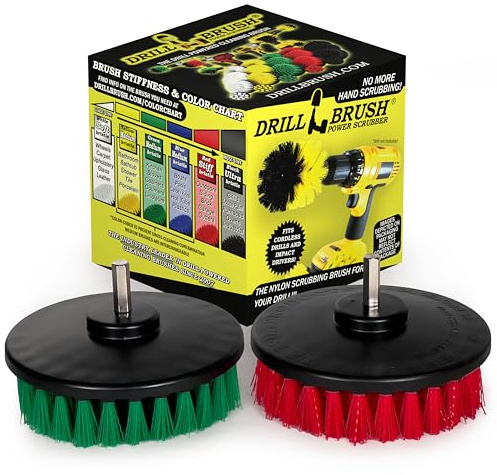 Drill Brush - Cleaning Supplies - Medium and Stiff Bristle Brush Kit - Spin Brush - Grout Cleaner - Tile, Counter-tops, Stove, Oven, Sink, Trash Can, Floors - Concrete Swimming Pools, Garden Fountains