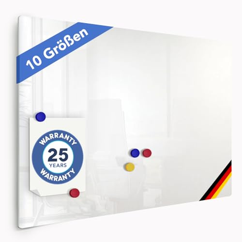 Pizarra magnética de cristal para escribir con 2 imanes, pizarra blanca sin marco, tablón magnético de cristal de seguridad, combinable con otras pizarras, color Blanco 120 x 150 cm