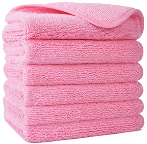 POLYTE Premium Fusselfreies Mikrofaser-Waschlappen Gesichtstuch, 33 x 33 cm, 6 Stück (Rosa)