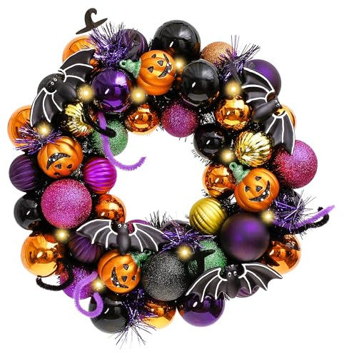 Valery Madelyn Adornos Decoraciones de Halloween, 30cm Corona de Puerta con Bolas de Halloween de Miedo Ventana Fiesta Pared Interior al Aire Libre, Regalo de Juguete de Halloween Trick or Treat