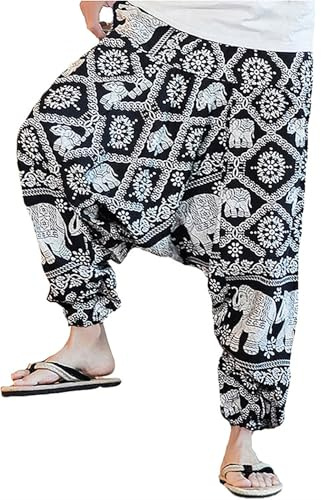 perdontoo Mens Womens Harem Pants Loose Fit Boho Yoga Hippie Aladdin Drop Crotch Trousers (30, Style 5)