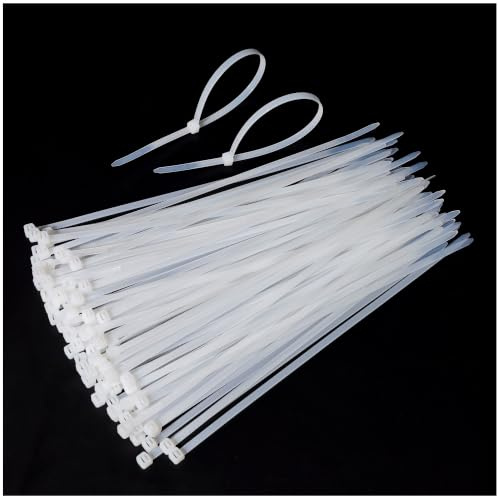 KAXIMON White Cable Ties 250mm x 4mm (100 Pack), Clear Zip Ties Heavy Duty with 40lbs Tensile Strength, Self-Locking Nylon Plastic Wire Ties Wraps for Office, Household and Outdoor