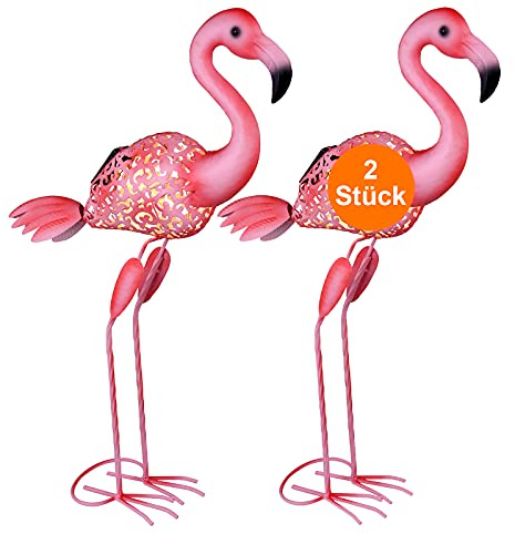 bmf-versand® Solarlampen für außen Deko Tiere mit LED 2er Set - Gartendeko Figuren Metall Bunt - Solarleuchten Garten Figuren - Außenlampe Stehend Solar Rosa Flamingo - Höhe 74 cm
