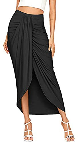 SoonerQuicker Jupe DéContractéE Fendue Portefeuille AsyméTrique éLastique Taille Haute Maxi Sexy Mini Mi Longue Courte Chic Grande Boheme Ete PlisséE Crayon