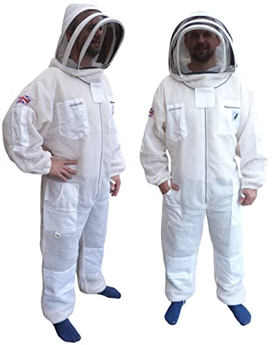 Traje de apicultura de 3 capas ultra ventilado, color blanco, traje de apicultor ultra protección para avispas, blanco, XX-Large