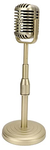Sxhlseller Accesorio de Juguete de Micrófono Vintage, Micrófono Dinámico Retro Clásico, Micrófono Anticuado de Simulación, con Base Estable Y Barra de Soporte para Fotografía(Oro)