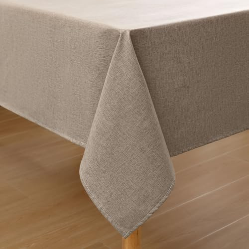 Homaxy Tovaglia effetto lino, lavabile, con effetto loto, rettangolare, 140 x 200 cm, impermeabile, biancheria da tavola, antimacchia, color lino