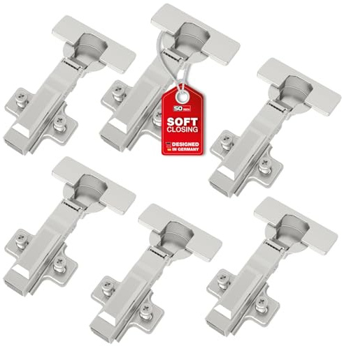 SOTECH SMOOTH 6 Stück SOFT-CLOSE Topfbänder 105° Eckanschlag T52 mit Montageplatten, Abdeckungen, Schrauben und schnell Montage KLIP, getestet mit 50000 Zyklen