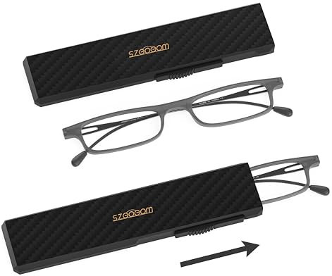 SZEOEOM Ultra thin Folding Reading Glasses Women Men Lightweight TR90 Blue Light Blocking Anti Foldable Compact Computer Readers Portable Slim Flat sturdy case Black +2.0 (GRAY, 2.5, Dioptres)