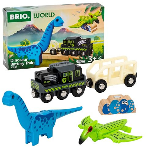 BRIO World - 36096 Dinosaurier Batteriezug - Spielzeugzug für Kinder ab 3 Jahren