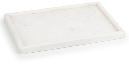 EHC Natural Marble Bathroom Vanity Tray, Decorative Countertop Sink Storage Organiser for Cosmetics, Perfume, Candles, Home Decor - Rectangular, White, 31 x 20 x 2 cm
