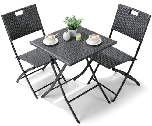 Ensemble de Meubles de Balcon 3 pièces, Salon de Jardin Pliable, Ensemble de Balcon en Rotin, 2 Chaises et 1 Table, Ensemble Bistrot Gris, Ensemble Table Chaise Jardin, pour Balcon, Terrasse et Jardin