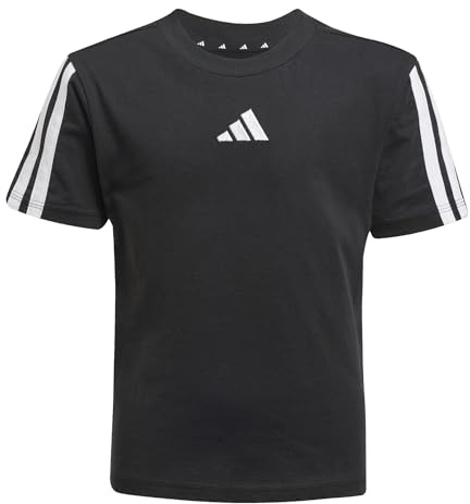 adidas Unisex Kids Essentials 3 Stripes Sleeve T-Shirt, Black/White, 4-5 Years