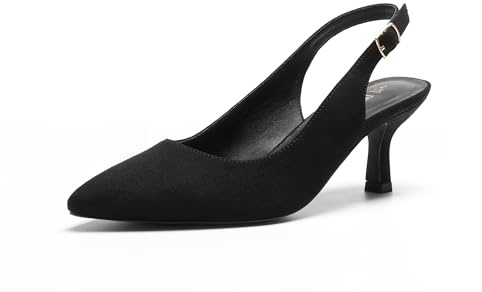 DREAM PAIRS Escarpins Femme avec Petits Talons Slingback Élégantes Chaussure à Talon Confortable et Classique,Size 37,Noir-Suede-1,SDPU2444W