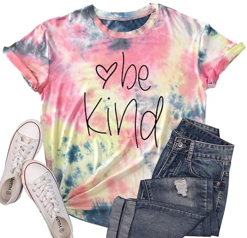 tiorhooe Batikskjorta dam Be barn gradient regnbåge t-shirts kvinnor inspirerande lärare korta ärmar, Tie-dye3, S