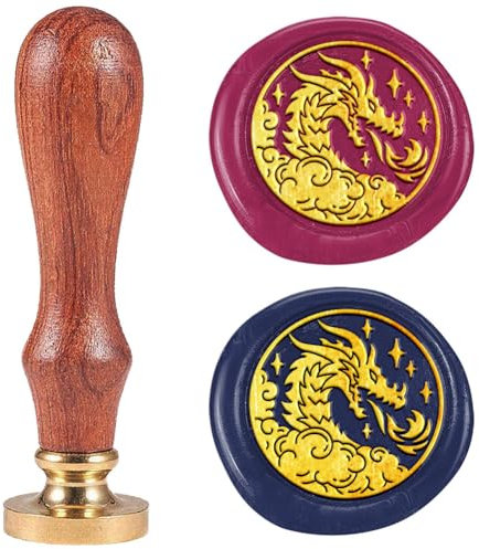 DELORIGIN Wachssiegelstempel Drache Siegelstempel Im Retro Stil 25mm Siegelstempel Personalisiert Abnehmbarer Messingkopf Mit Holzgriff Für Umschläge Geschenke Briefe Einladungen Dekoration