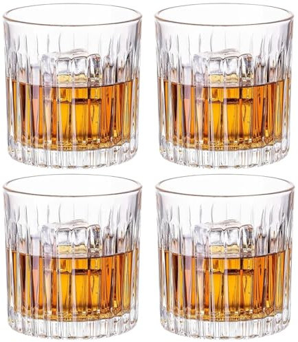 GLASKEY Juego de 4 Vasos de Whisky, Cristalino Sin Plomo Copas de Whiskey, 300ml Vasos de Cristal Escocés para beber Bourbon,Coñac,Whisky irlandés,Regalos para Hombres,Apto para Lavavajillas